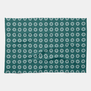 Deep Teal Minimal Flower Retro Tea Towel