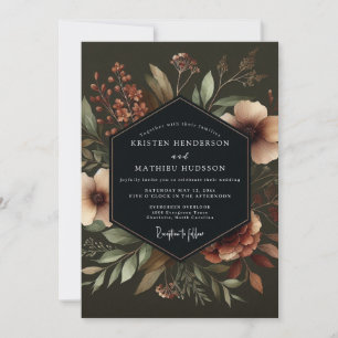 Deep Teal Moody Bloom Wedding Invitation