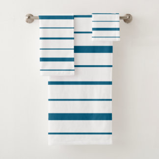 Deep Teal on White Stripes Bath Towel Set