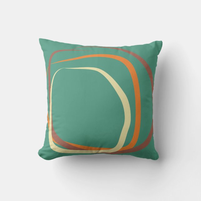 Deep Teal Pillow w/ dusty pink, orange & white (Front)