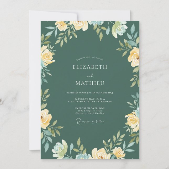 Deep Teal Ranunculus Eucalyptus Wedding Invitation (Front)