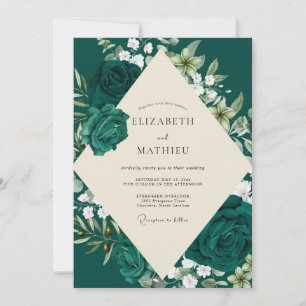 Deep Teal Rose Wedding Invitation