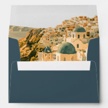 Deep Teal Santorini Caldera Wedding Return Address