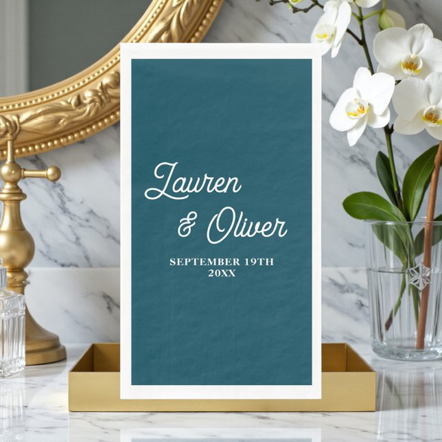 Deep Teal Script Minimalist Wedding Napkin (Creator Uploaded)