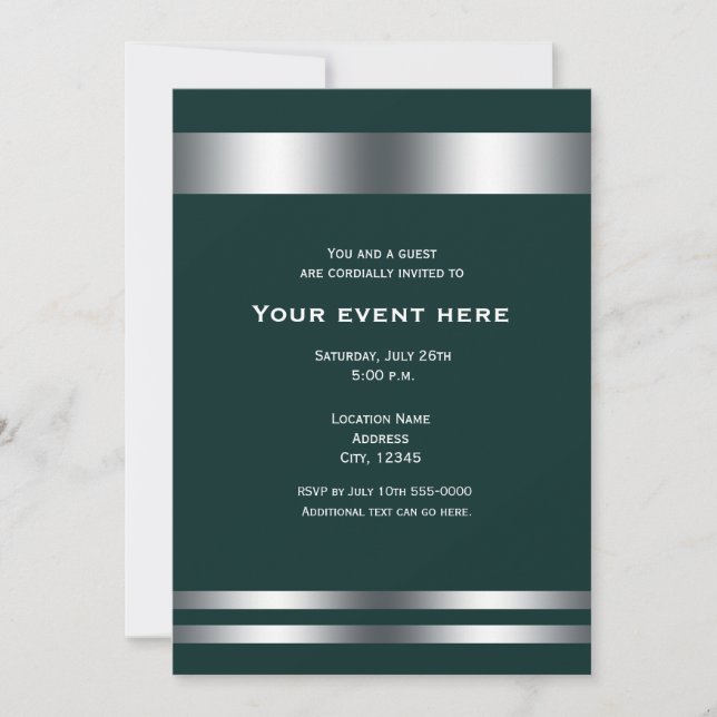 Deep Teal & Silver Elegant Dinner Party Event Invitation (Front)