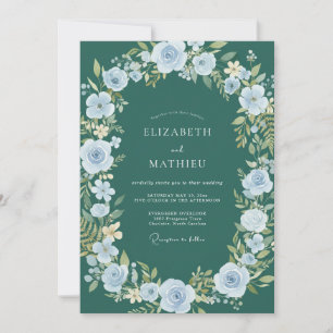 Deep Teal Watercolor Wedding Invitation