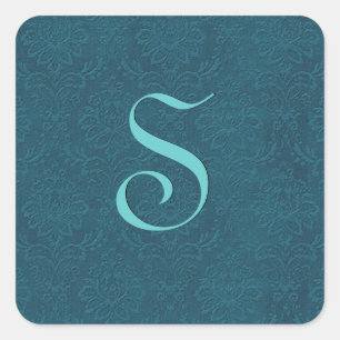 Deep Teal Wedding Monogram Any Letter B576 Square Sticker