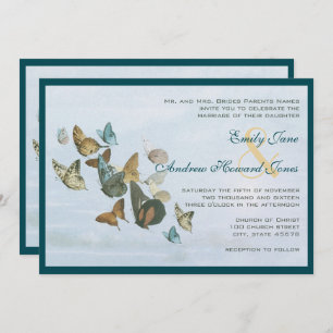 Deep Teal Whimsical Butterfly Wedding Invitation