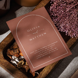 Deep Terracotta Arch Fall Wedding Photo + QR Invitation