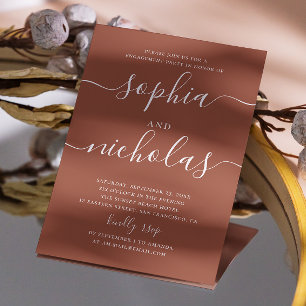 Deep Terracotta Engagement Party   Rust Clay Fall Invitation