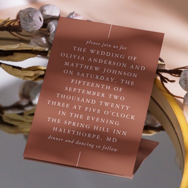 Deep Terracotta Fall Wedding. Rust Clay Typography Invitation (Creator Uploaded)