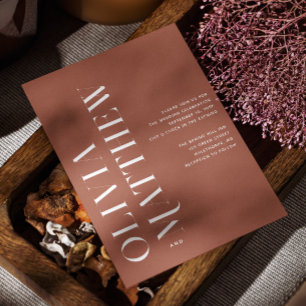 Deep Terracotta Minimalist Wedding Photo + QR Invitation