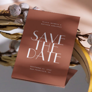Deep Terracotta Modern Wedding   Earthy Photo & QR Save The Date
