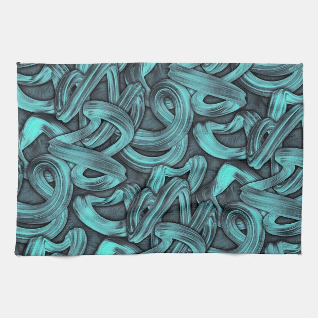 deep thought - black and teal : tea towel (Horizontal)