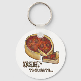 Deep Thought Pepperoni Deep Dish Pizza Keychain