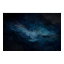 Deep Tide Teal Gold Ocean Abstract Poster