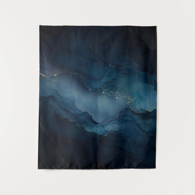 Deep Tide Teal Gold Ocean Abstract Poster Tapestry (Front)