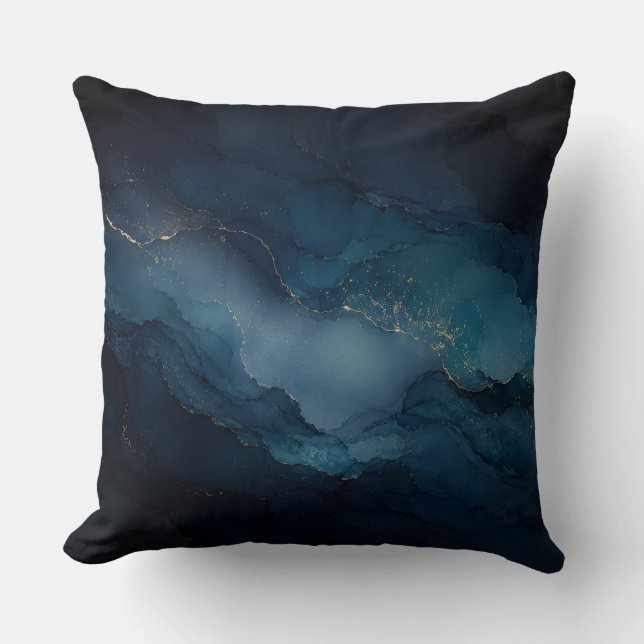 Deep Tide Teal Gold Ocean Abstract Throw Pillow (Front)