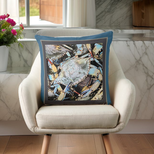 Deep Turquoise and Grey Crabby Crab Pillow (Creator Uploaded)