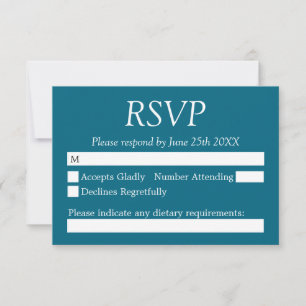 Deep Turquoise Blue Wedding RSVP Card