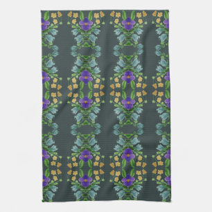 Deep Turquoise Floral Tea Towel