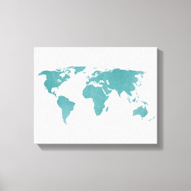 Deep turquoise rustic world map canvas print (Front)