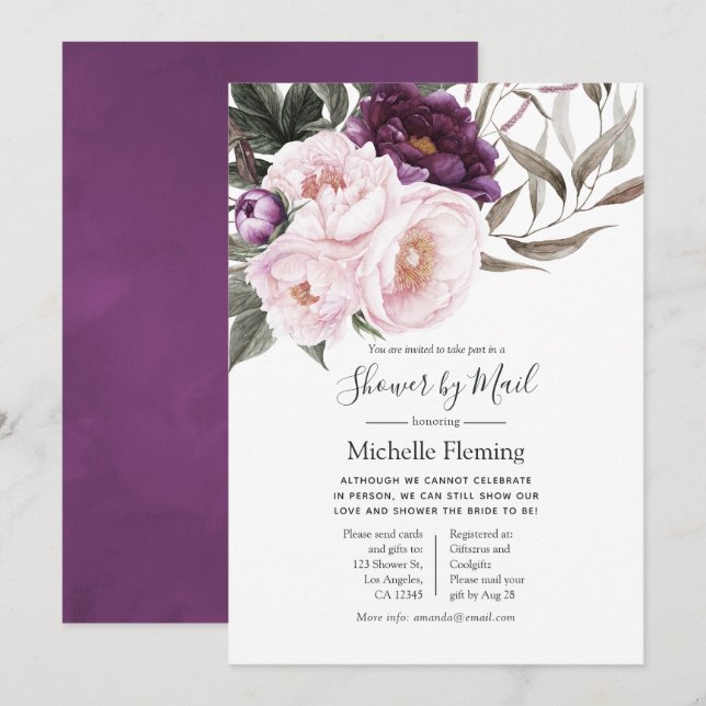 Deep Velvet Floral Baby or Bridal Shower by Mail Invitation (Front/Back)