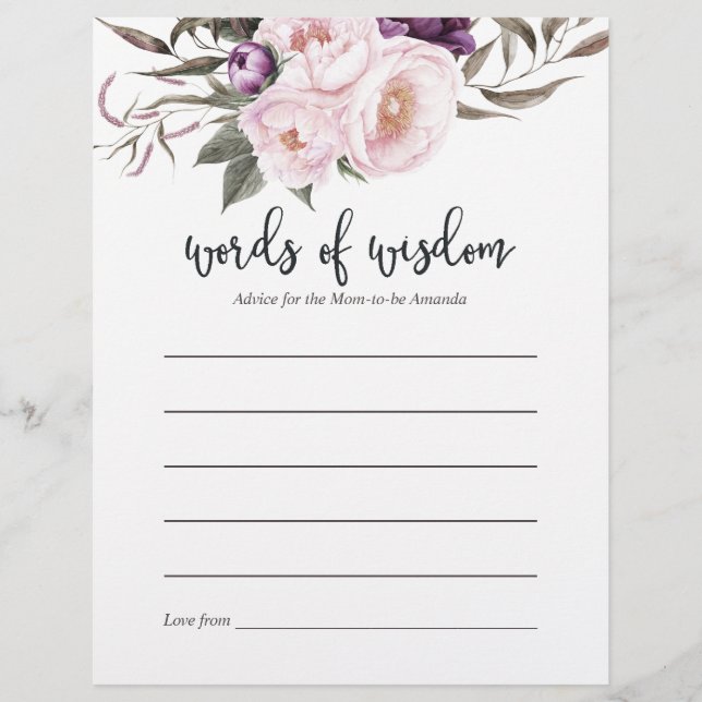 Deep Velvet Floral Baby Shower Advice for Mum (Front)