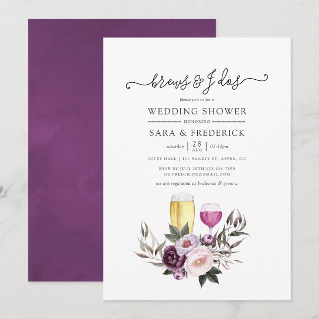 Deep Velvet Floral Brews Before The I Do's Invitation (Front/Back)