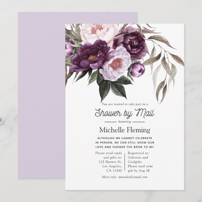 Deep Velvet Floral Bridal Shower by Mail Invitation (Front/Back)