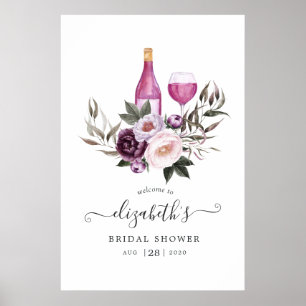Deep Velvet Floral Bridal Shower Welcome Poster