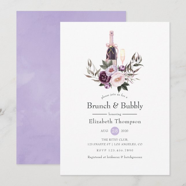 Deep Velvet Floral Brunch and Bubbly Bridal Shower Invitation (Front/Back)