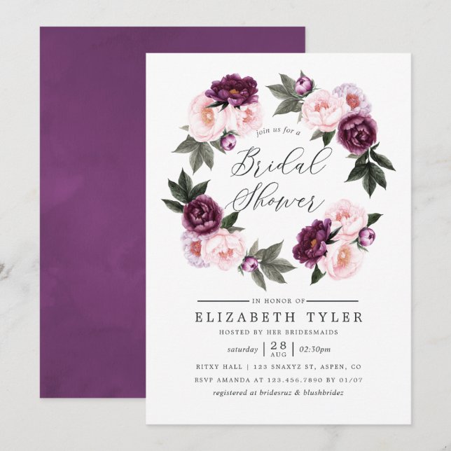 Deep Velvet Floral Wedding Bridal Shower Invitation (Front/Back)