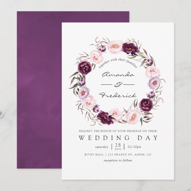 Deep Velvet Floral Wedding Invitation (Front/Back)