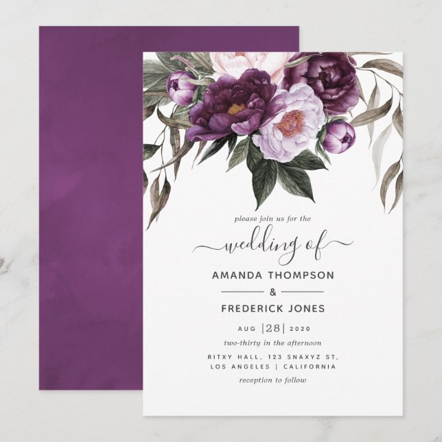 Deep Velvet Floral Wedding Invitation (Front/Back)