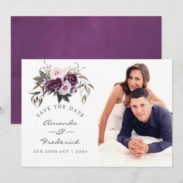 Deep Velvet Floral Wedding Save the Date Invitation (Front/Back)