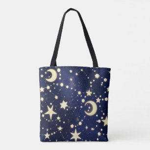 Deep Velvet Navy Celestial Moon Phases Tote Bag