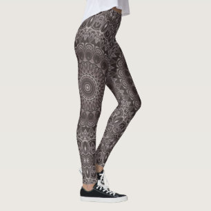 Deep Velvet Watercolor Mandala in Shades of Brown Leggings