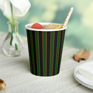 Deep Vintage Striped Green Pattern Paper Cups