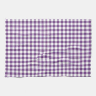 Deep Violet Purple and White Gingham Pattern Tea Towel