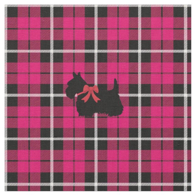 Deep warm Autumn Pink Scottish Terrier plaid Fabric (Close Up)