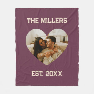 Deep Wine And Soft Champagne Heart Photo Wedding Fleece Blanket