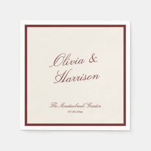 Deep Wine Classic Calligraphy Old Money Wedding Napkin