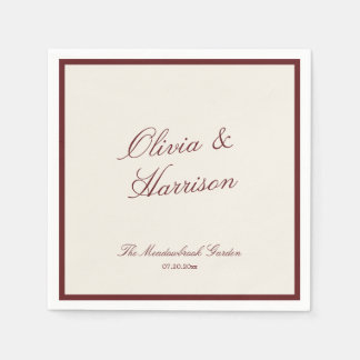 Deep Wine Classic Calligraphy Old Money Wedding Napkin
