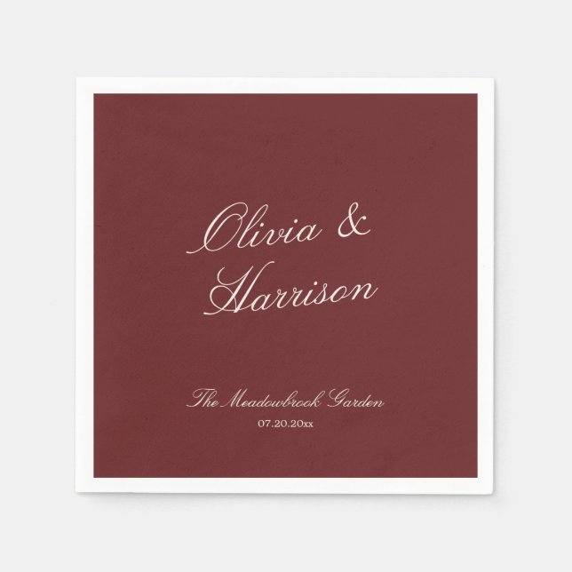 Deep Wine Classic Calligraphy Wedding Napkin (Front)