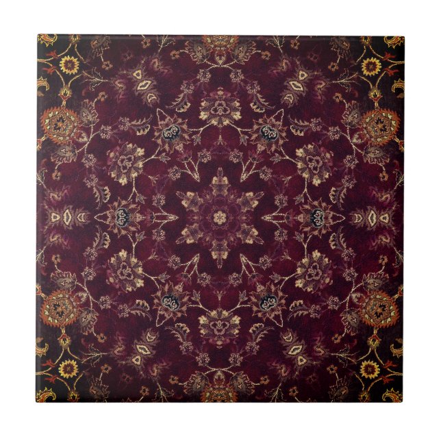 Deep Wine Maroon Burgundy Kaleidoscope Tile (Front)