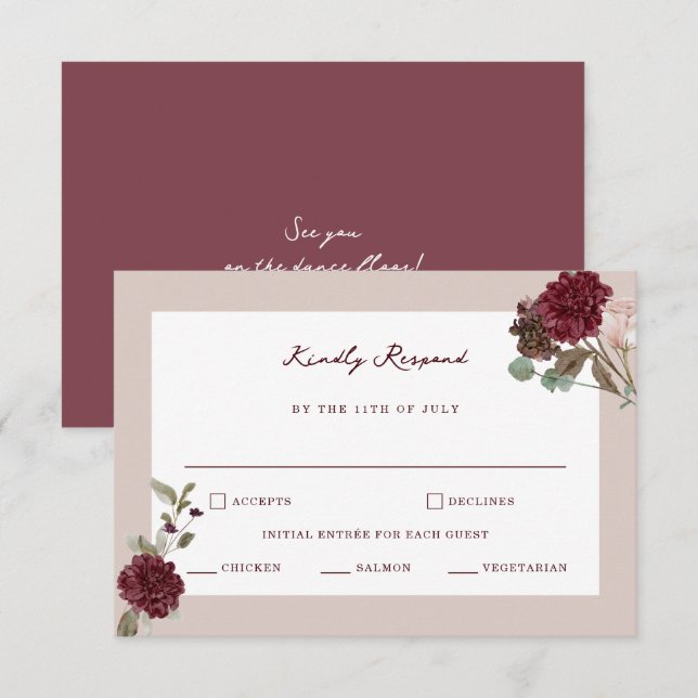 Deep Wine Old Money Wedding RSVP Card (Front/Back)
