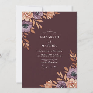 Deep Wine Ranunculus Eucalyptus Wedding Invitation
