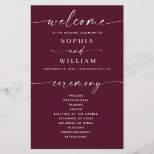 Deep Wine Red Fall Wedding Burgundy Plum Program
