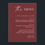 Deep Wine Red Fall Wedding | Elegant Modern Moody Menu<br><div class="desc">Set a rich, romantic tone for your reception with this elegant wedding menu card in a striking deep wine red shade. The colour brings depth and warmth with a refined dramatic feel, while white typography keeps the design crisp and elevated. Perfect for fall weddings, winter celebrations, candlelit receptions, black tie...</div>